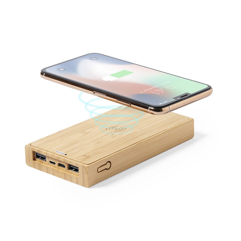 Bambusowy bezprzewodowy power bank 10000 mAh