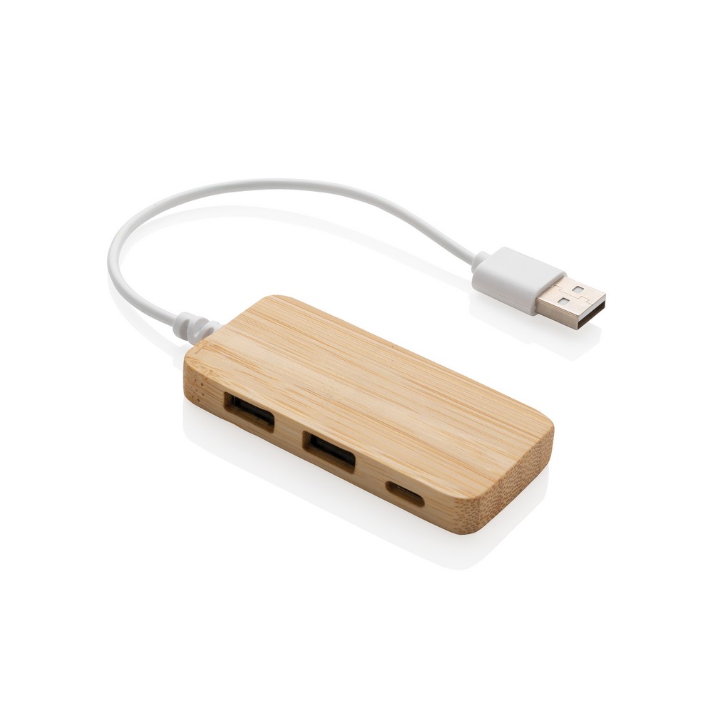 Bambusowy hub USB 2.0 z USB typu C - brązowy
