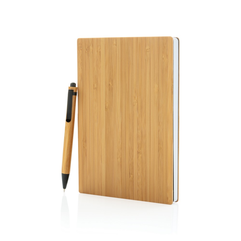 Bambusowy notatnik A5 z bambusowym długopisem - brązowy